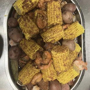corn and potatoes in a bowl