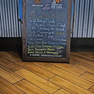 a chalk board with a menu on it