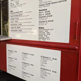 menu and prices