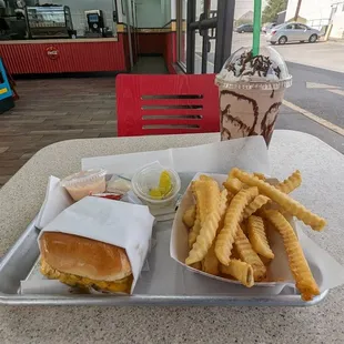 a tray of fries and a sandwich