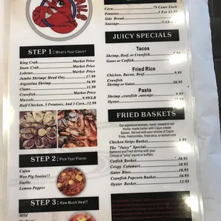 Back of menu
