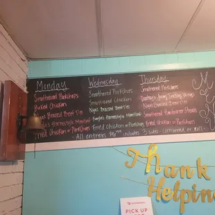 Monday-Thursday Menu
