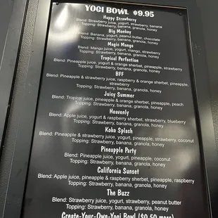 YOGI BOWL MENU