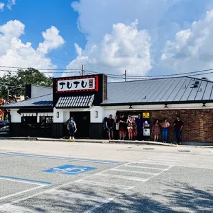 Outside. There's already a line 15 mins before they open... yikes!