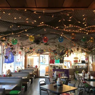 The Christmas lights are year-round kitsch.