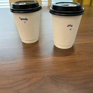 Spooky (charcoal mocha) and Otis (brown sugar/vanilla/oat) lattes to go with