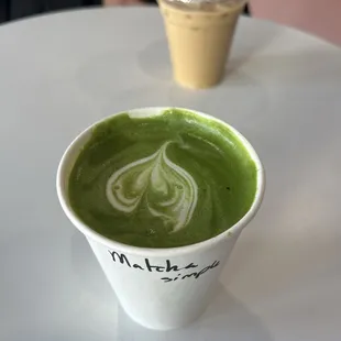 Hot matcha latte w/simple syrup