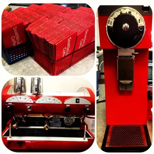 a red coffee machine