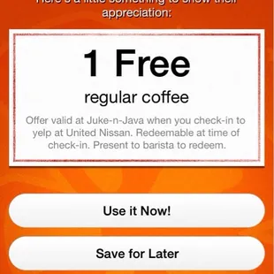 Free coffee with check in.