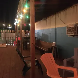 a patio at night