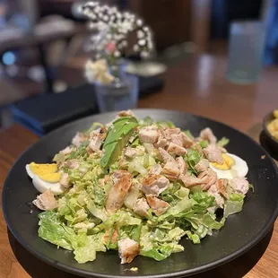 $18 COBB SALAD: it's HUGE! - but it didn't have any of the toppings it said in the description? Bacon, tomatoes, blue cheese?