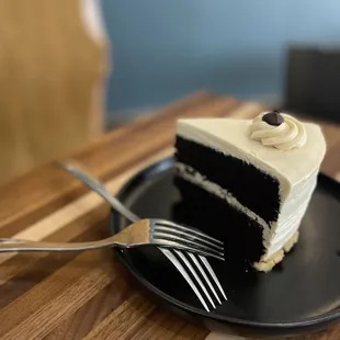  slice of cake on a plate with a fork