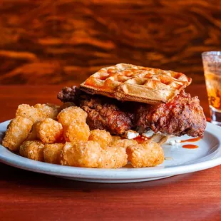 Spicy Chicken and Waffle Sandwich