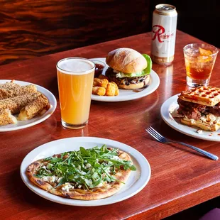 three plates of food on a table