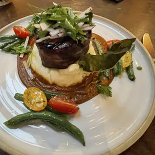 Fillet mignon. Black truffle mashed potatoes. With a mole sauce.