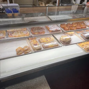 a display of pastries in a bakery