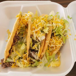 3 beef hard tacos $9