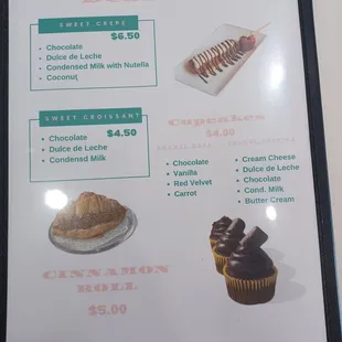 menu, cupcakes