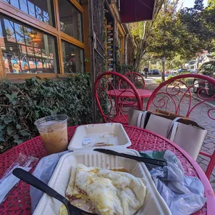 Breakfasty one, eating outside, with cold brew