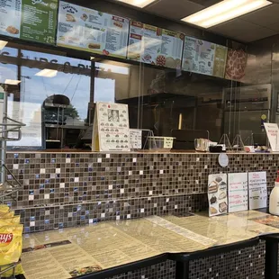 the counter area of a restaurant