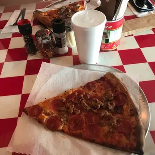 Pepperoni and sausage slice. I ate the salad already.