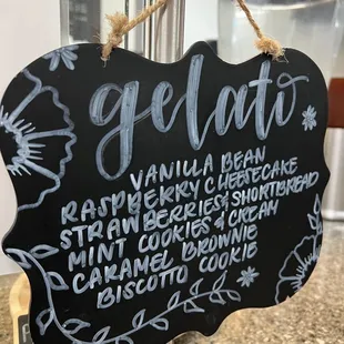 Gelato menu