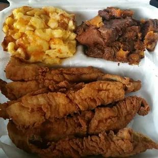 fried chicken, macaroni and cheese