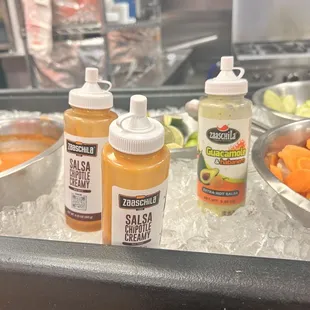 a variety of sauces and condiments