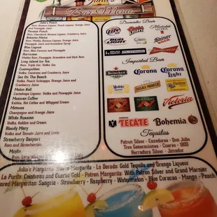 Drink menu