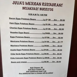 Breakfast Burrito menu