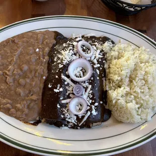 Enchiladas de Mole with chicken fajita!