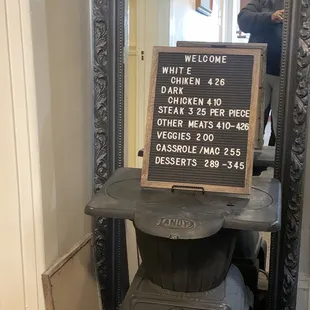 a sign on a table