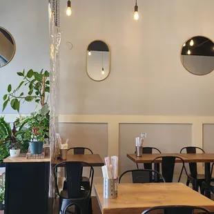 tables and chairs in a restaurant