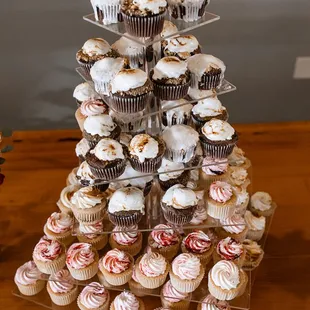 a tower of cupcakes