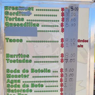 a menu for a burrito