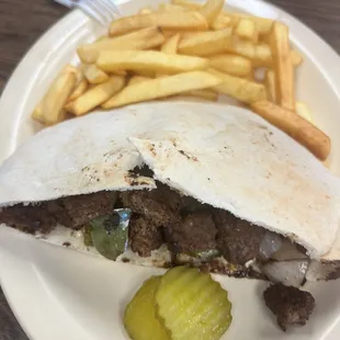 a burrito and french fries