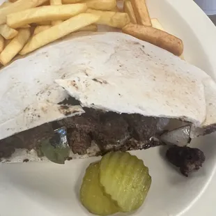 a burrito and french fries