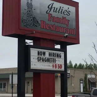 a sign for the restaurant