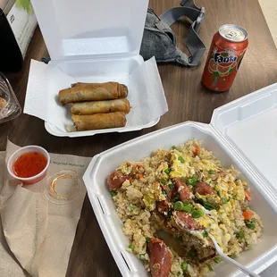 This is the Lumpia &amp; longonisa/eggs and fried rice! Delish!!!
