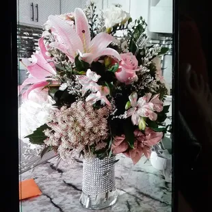 Flower bouquet from Julie's little flower shop. They did a beautiful arrangement!