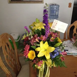 This is the "big arrangement" with yellow Lillie's for $70. They were very pretty but seemed overpriced.