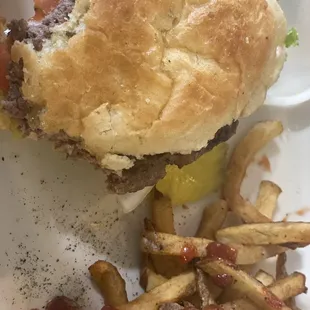 Homemade buns and patties, with a side of fries!