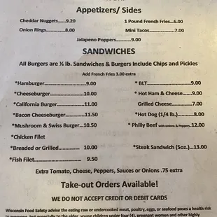 Front of menu