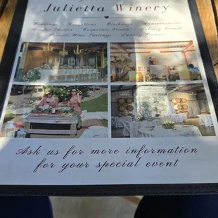 Menus with wine selections and tasty reasonably priced food selections