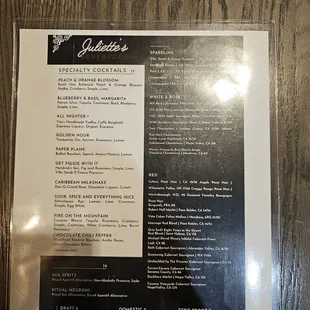Drinks menu as of May 2024