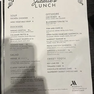 October 2024 lunch menu