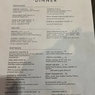 October 2024 dinner menu