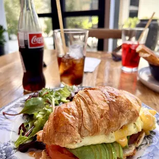 Croissant breakky with eggs, Avocado chorizo and all the veggie frills that makes this my fav so far