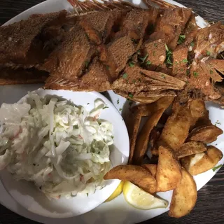 Whole Fried Market Fish with Mixed Greens and Fries