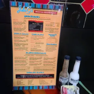 the menu for the restaurant